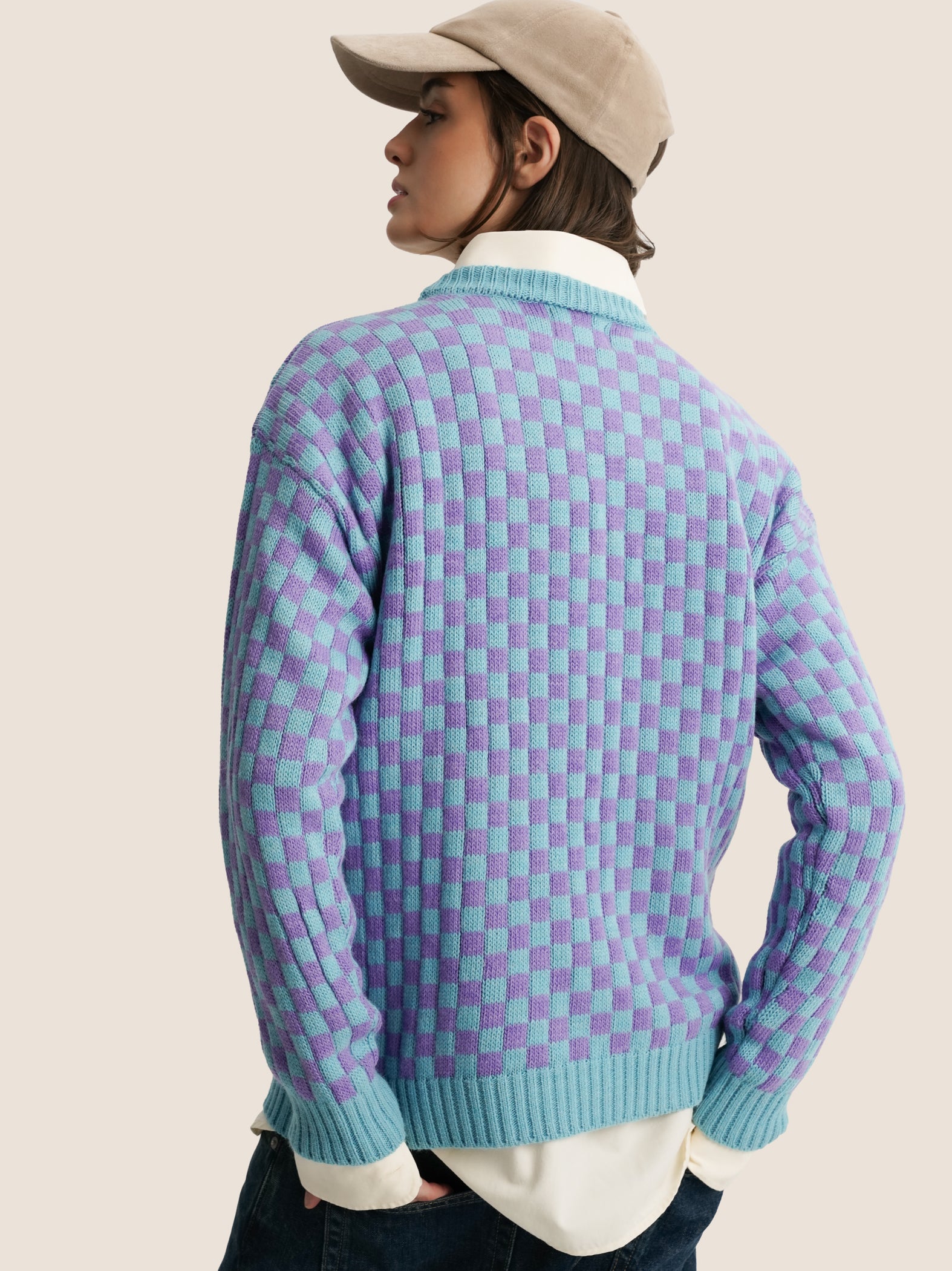 BLUE & PURPLE CHESS SWEATER