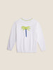  White knitted palm sweater with intricate design.